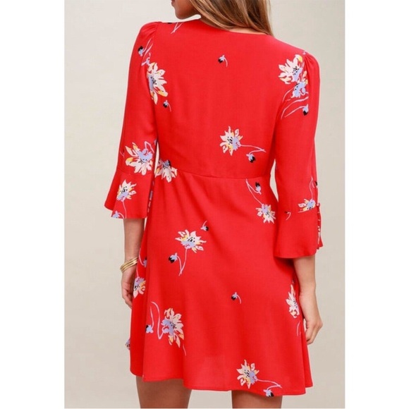 Free People Medium On My Side Floral Red V-Neck Wrap Dress - Picture 2 of 16